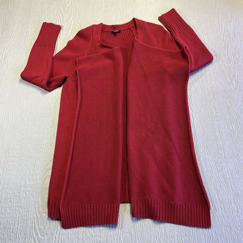 TALBOTS Brick Red Open Cascading Cardigan Duster Sweater Coat Size M Xmas Color